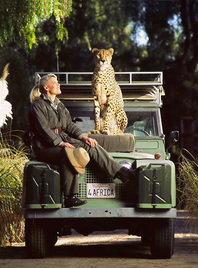 Joan Embery with Kramer and her famous 4 Africa Land Rover